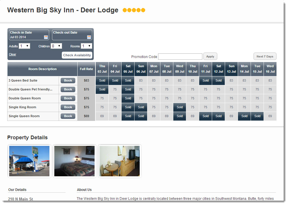 Western Big Sky Inn Booking Page